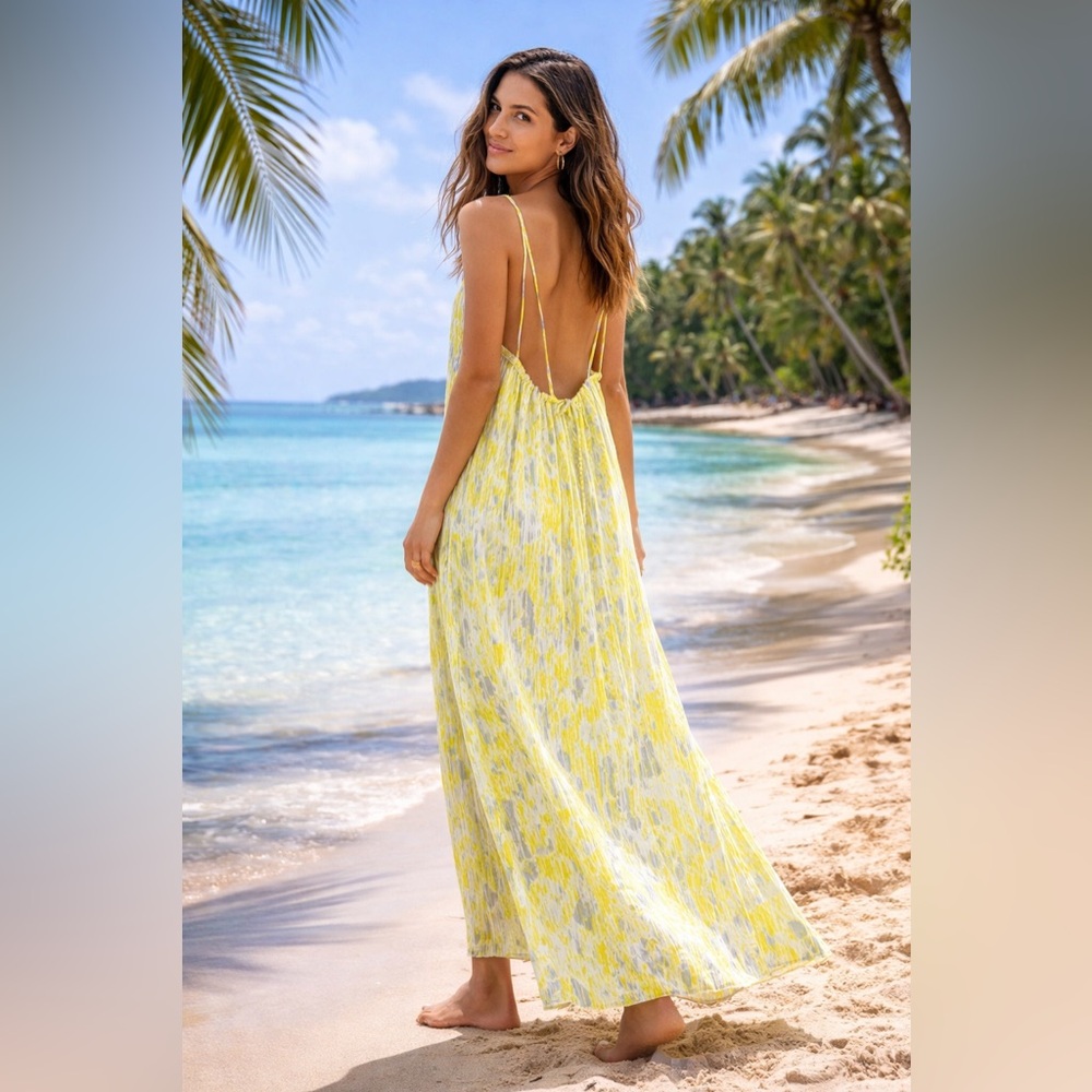 Lovers+ friends Neon yellow gray Low back Maxi dress